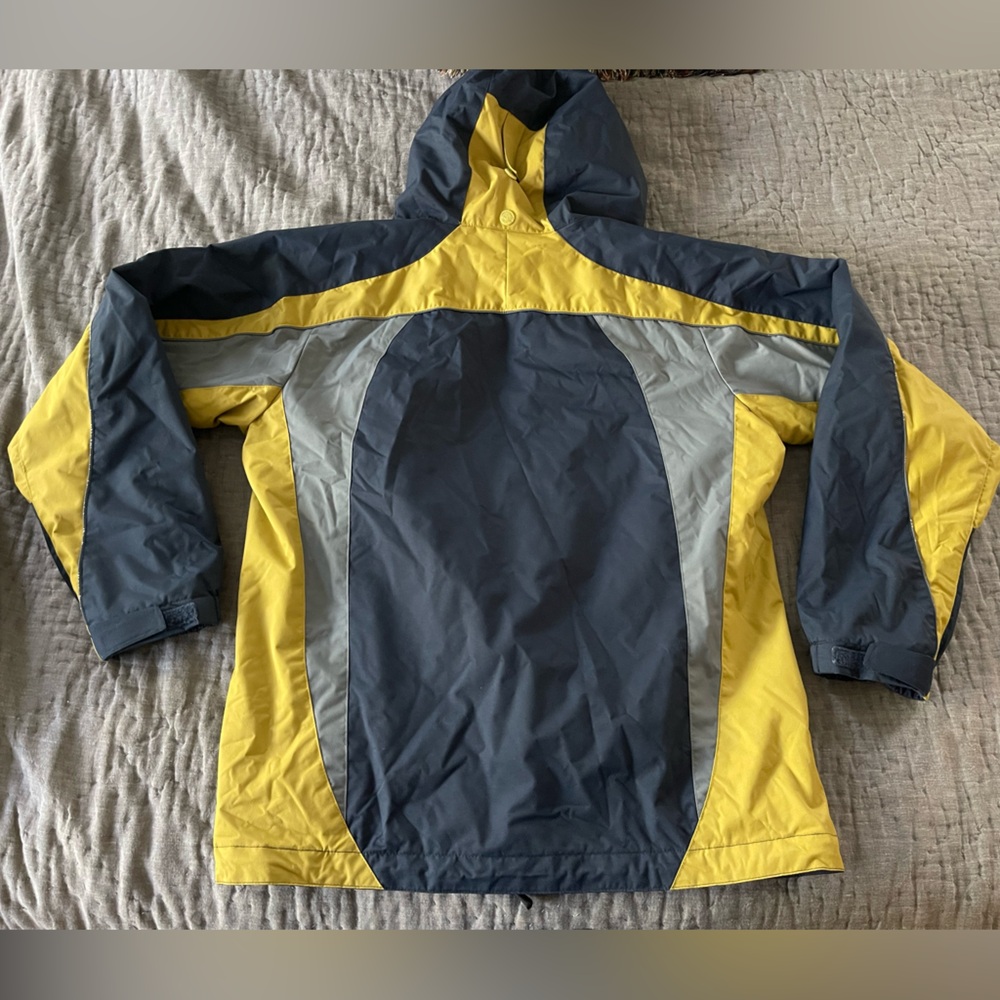 REI Boy's Blue Yellow Retro Hooded Zip Up Jacket Blue Flannel Insert Sz L 14/16 - Picture 15 of 16
